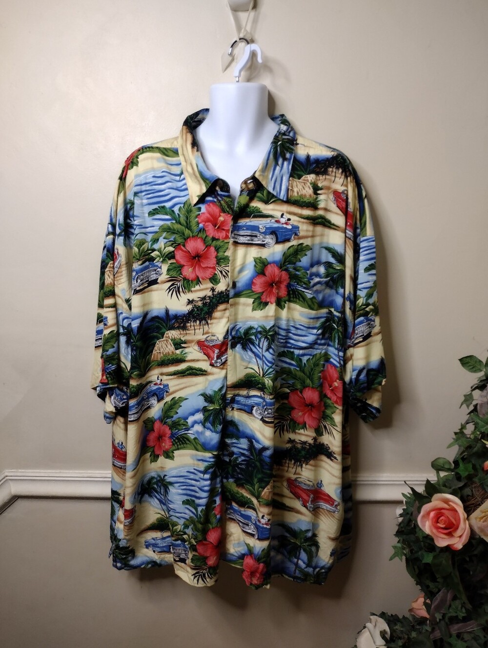 Vintage Big Dogs Multicolored Hawaiian Shirt With Convertible Cruising Dog Print